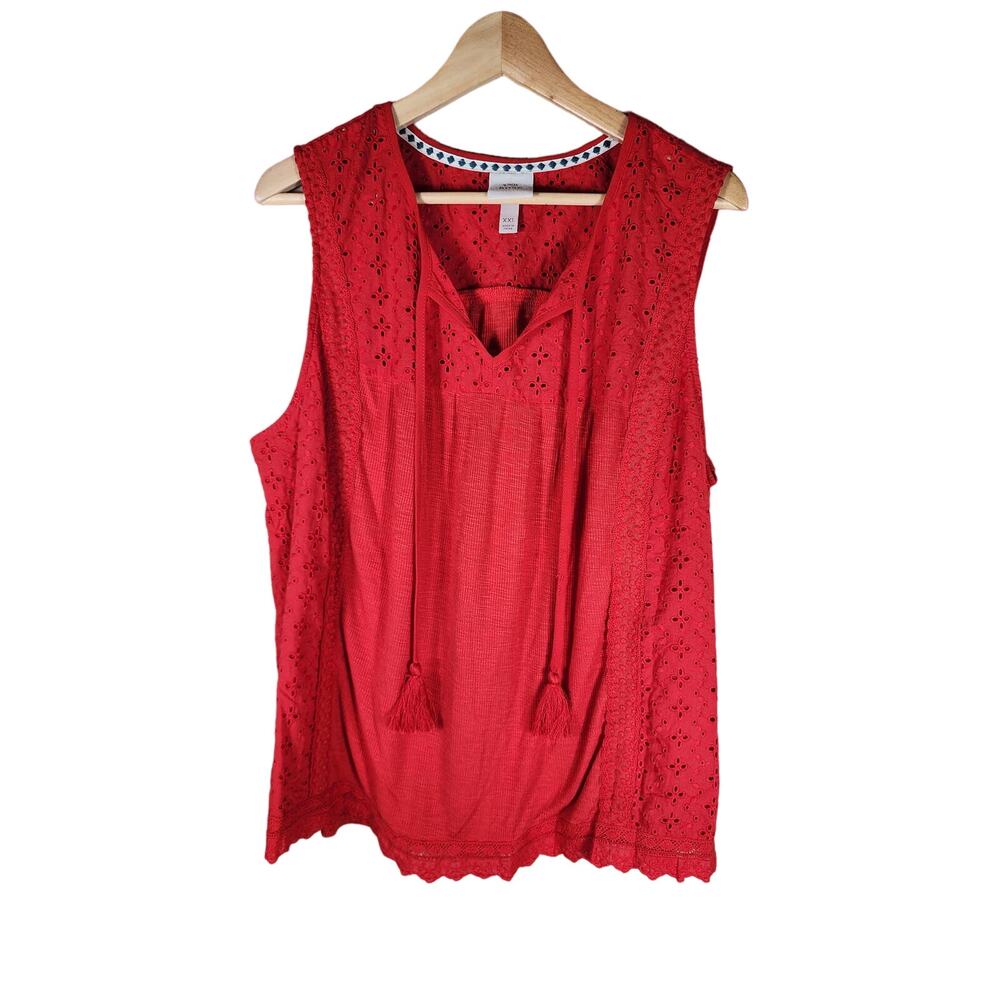 KNOX ROSE Red Sleeveless Textured Boho Hippie Top SZ XXL